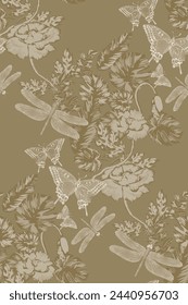 Seamless abstract floral pattern. In style Toile de Jou. Suitable for fabric, mural, wrapping paper and the like