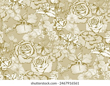 Seamless abstract floral pattern. In style Toile de Jou. Suitable for fabric, mural, wrapping paper and the like