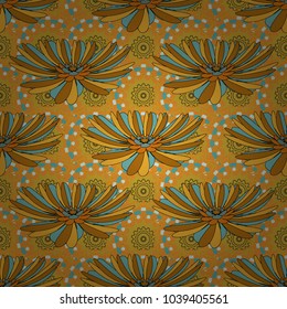Seamless abstract floral pattern. Stylish graphic design. Magenta, orange and yellow background. Geometric flower vector ornament.