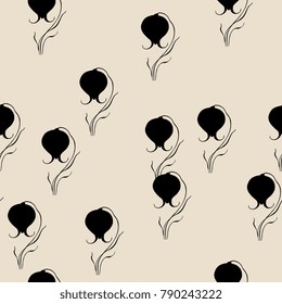 Seamless abstract floral pattern with stylized tulips. Based in ancient Greek folk motif.
