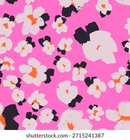 Seamless abstract floral pattern with textured painterly shapes, modern color palette, trendy design. Vector background