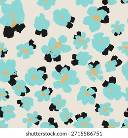 Seamless abstract floral pattern with textured painterly shapes, modern color palette, trendy design. Vector background