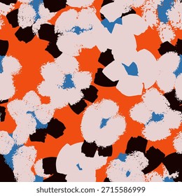 Padrão floral abstrato sem emenda com formas texturizadas de pintura, paleta de cores moderna, design moderno. Plano de fundo do vetor