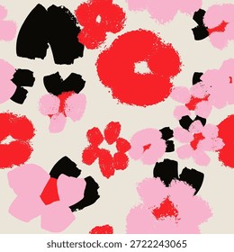 Padrão floral abstrato sem emenda com formas texturizadas de pintura, paleta de cores moderna, design moderno. Plano de fundo leitoso vetorial