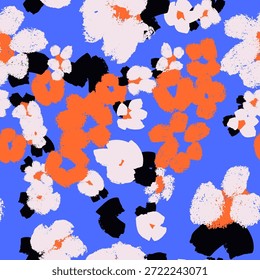 Padrão floral abstrato sem emenda com formas texturizadas de pintura, paleta de cores moderna, design moderno. Plano de fundo índigo vetorial