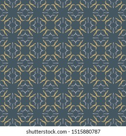 Seamless abstract floral of pattern vector. Design swirl tile yellow on blue background. Design print for illustration, texture, textile, wallpaper, background.