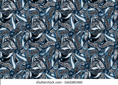 Seamless abstract floral pattern vector, classic blue fabric, textile texture background