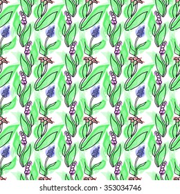 Seamless abstract floral pattern. Vector illustration with hand drawn doodle flowers on white background.