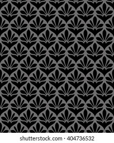 Seamless abstract floral pattern. Vector black background. Geometric leaf ornament.