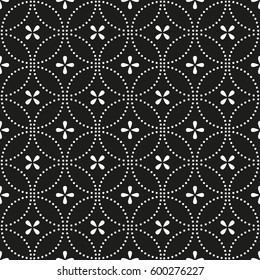Seamless abstract floral pattern. Vector black and white background. Geometric leaf ornament. Stylish graphic pattern.