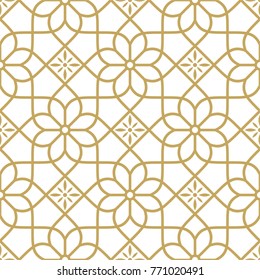 Seamless abstract floral pattern. Vector background. Gold and white ornament. Graphic modern pattern.