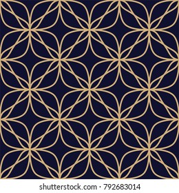Seamless abstract floral pattern. Vector background. Gold and blue black ornament. Graphic modern pattern.