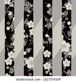 Seamless abstract floral pattern with vertical stripes. Vector pattern