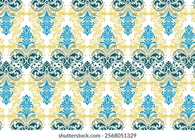 seamless abstract floral pattern with vintage botanical motifs and ethnic ikat textures for fabric, textiles, wallpaper, and fashion design