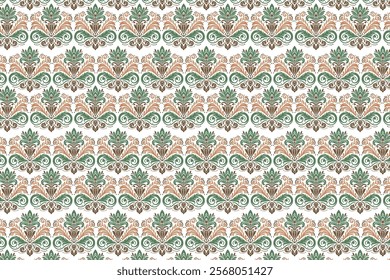 seamless abstract floral pattern with vintage botanical motifs and ethnic ikat textures for fashion, fabric, textile, and wallpaper design applications