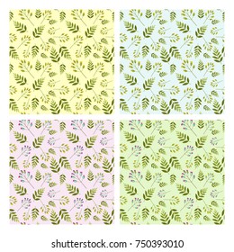 Seamless abstract floral patterns. Yellow, blue, pink and green vector background.