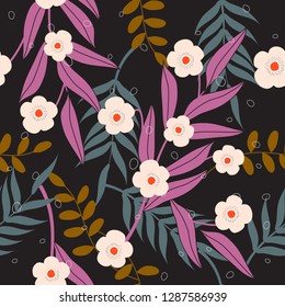 Seamless abstract floral surface pattern tropical flower and leaves background vector illustration for design