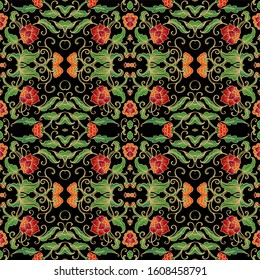 Seamless abstract floral vector texture , dark   background