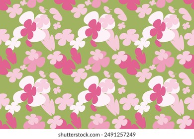 Seamless Abstract Floral Wallpaper Pattern Vintage 70s Style Flower Background Illustration. Colorful Pastel Color Groovy Artwork Bundle, Y2k Nature Backgrounds With Spring Plants.