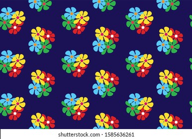 Seamless abstract flower bunch pattern with navy background