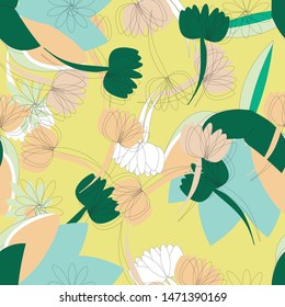 seamless abstract flower and leaces in warm background. Can use for print, template, fabric, presentation, textile, banner, poster, wallpaper, poster