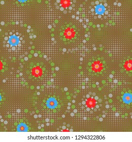 Seamless abstract flower pattern. The background consists of small four-pointed stars. Easy to edit.