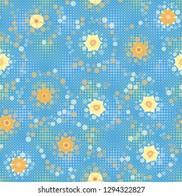 Seamless abstract flower pattern. The background consists of small four-pointed stars. Easy to edit.