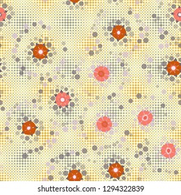 Seamless abstract flower pattern. The background consists of small four-pointed stars. Easy to edit.