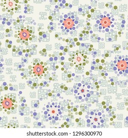 Seamless abstract flower pattern.
The background consists of figures with holes. Easy to edit.