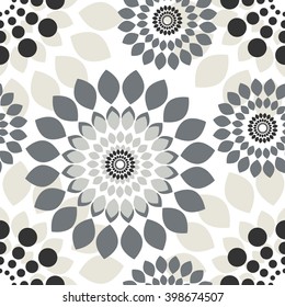 Seamless abstract flower pattern gray scale on white background. Use for print and web products: cards, banners, tags. 