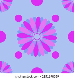 Seamless abstract flower pattern on blue background Geometric floral ornament Graphic pattern Vector illustration