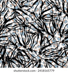Seamless abstract flower pattern on black background.