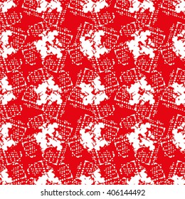 Seamless abstract flower pattern with white elements on red background
