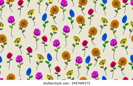 Seamless abstract flowers pattern with hand drawn style