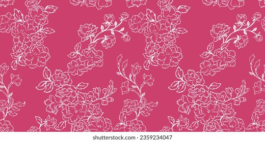 Seamless  abstract flowers pattern. Line flowers background. Floral tapestry on a brown background. Vector hand drawn sketch. Template for textile, fashion, print, surface design, paper, cover, fabric