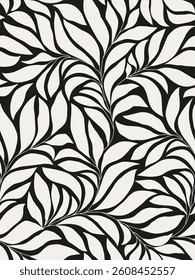 Seamless abstract foliage poster vector. Leaves, organic shapes, earth tone colors, leaf branch. Illustration design for Eco packaging, interior, cover,  wallpaper, market. Monochrome
