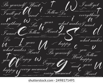 Seamless abstract french text pattern. Vector wallpaper with old pen writing. Illegible ink-written poetry. seamless pattern with hand written lettering illustration