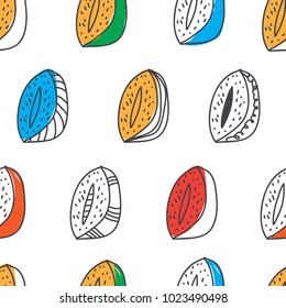 Seamless abstract fruit background, Scandinavian style, symbolic food with multi-colored drops,