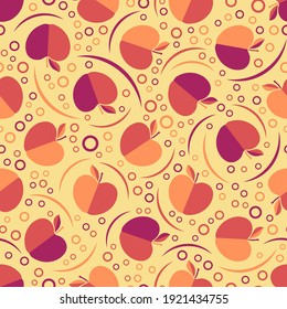 Seamless abstract  fruit pattern with apple. Beautiful texture for textile, paper print, scrapbooking or wallpaper. Vector illustration. Cute colorful trendy background.