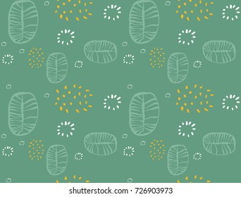 Seamless Abstract Fruit And Vegetables Vegetarian Food Pattern, Vector Vegan Green Color Background.