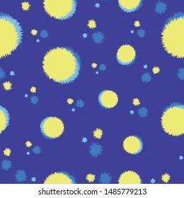 Seamless abstract fur sphere shapes on blue background repeat endless cover texture for fabric print, wrapping, textile, clothing, wallpaper