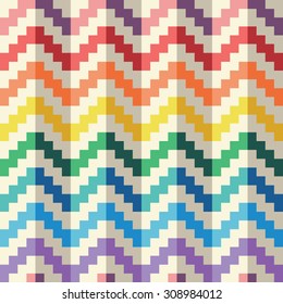 Seamless abstract geomatric pixel rainbow zigzag vector pattern