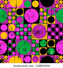 seamless abstract geometric background pattern, retro/vintage style, with cirles and squares