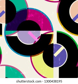 seamless abstract geometric background pattern, retro/vintage style, with cirles, strokes and splashes