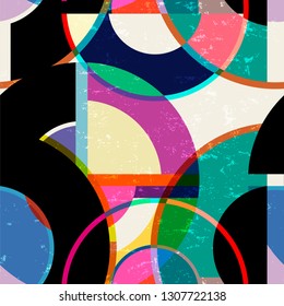 seamless abstract geometric background pattern, retro/vintage style, with cirles, strokes and splashes