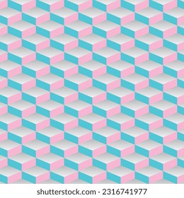 Seamless abstract geometric background pattern, 3d, patchwork. pink, blue, and gray. For Business, Print, Craft, Wrapping, Fabric, Textile, Web Design, and Presentation. Vector illustration