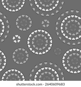 Seamless abstract geometric black and white circular Heart pattern texture backgrounds used for textiles, tiles, wallpapers, backgrounds