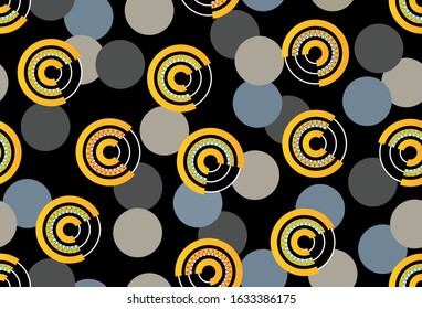 Seamless abstract geometric circles on black background.EPS10 Illustration