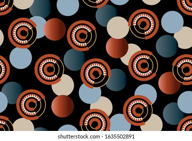 Seamless abstract geometric circles on black background.EPS10 Illustration