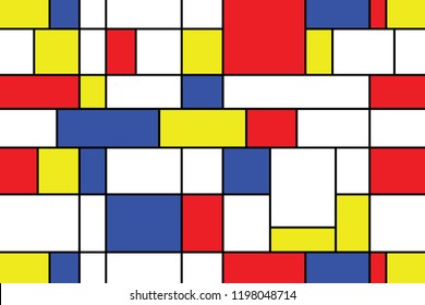 Seamless abstract geometric colorful mosaic vector pattern for continuous replicate. Abstract modern painting in mondrian style, Red, blue and yellow seamless pattern
